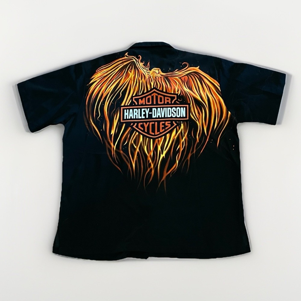 Vintage Harley-Davidson Shirt Mens 2XL Black‎ Phoenix Flames Camp 00s 96354-05VM